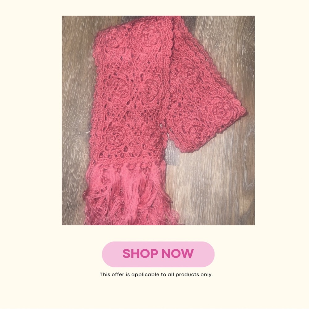 Delicate Crochet Fringe Scarf - Pink